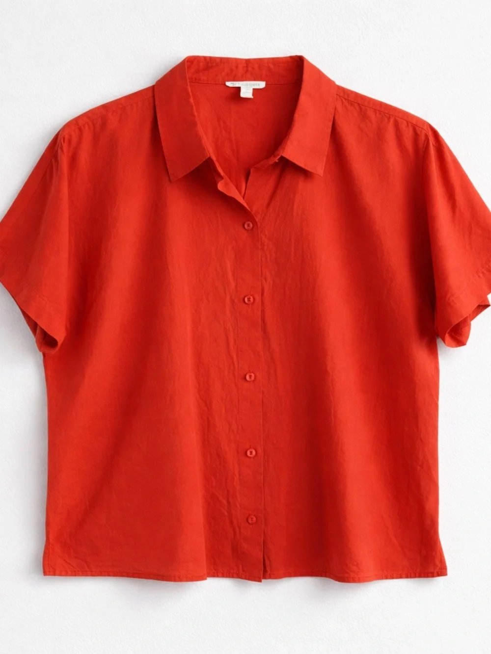 EILEEN FISHER ORANGE ORGANIC COTTON BOXY BUTTON FRONT MINIMALIST TOP SZ L - Picture 2 of 4